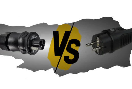 Wielandstecker und Schukostecker gegenübergestellt