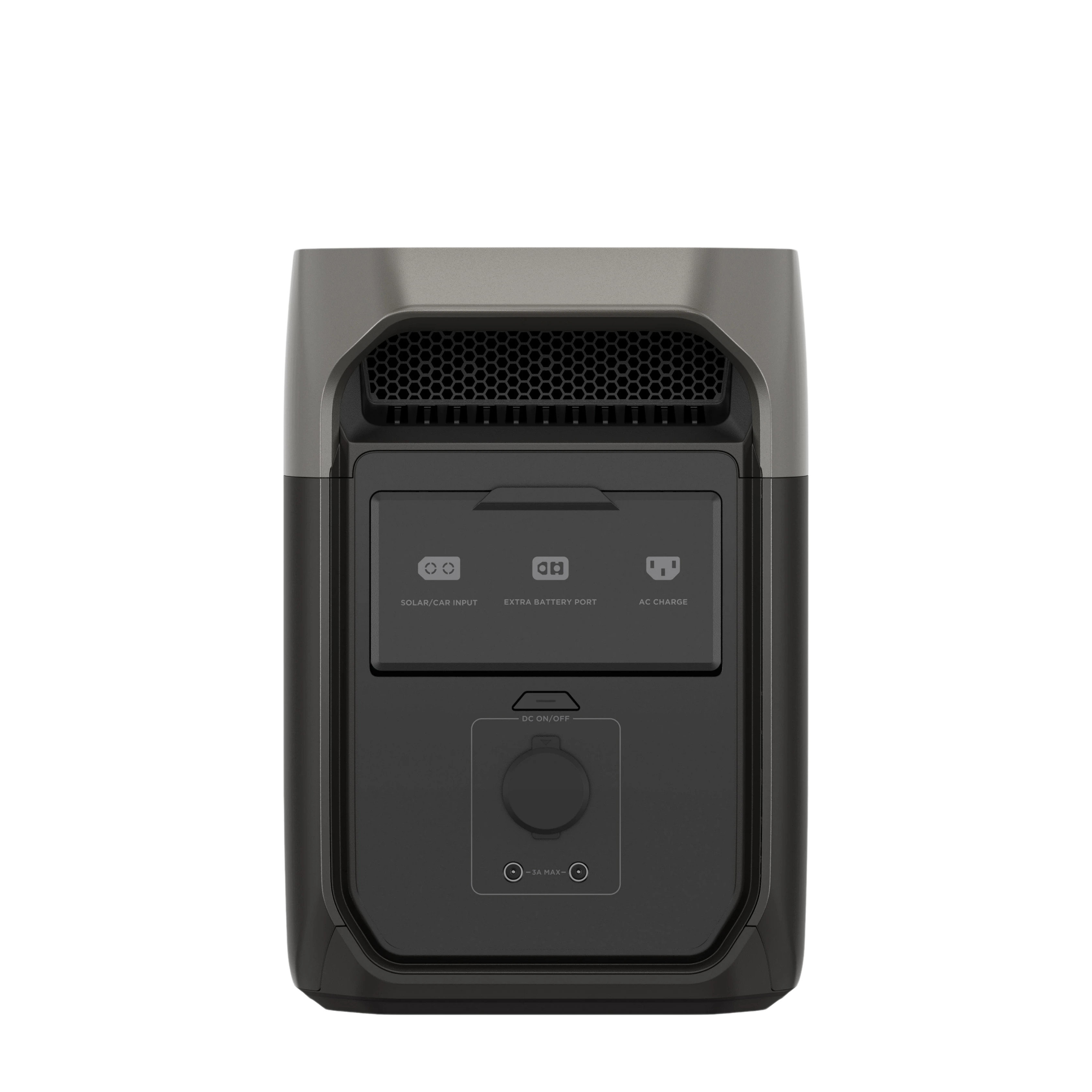 Rückansicht der EcoFlow DELTA 3 mit verschiedenen Anschlussmöglichkeiten