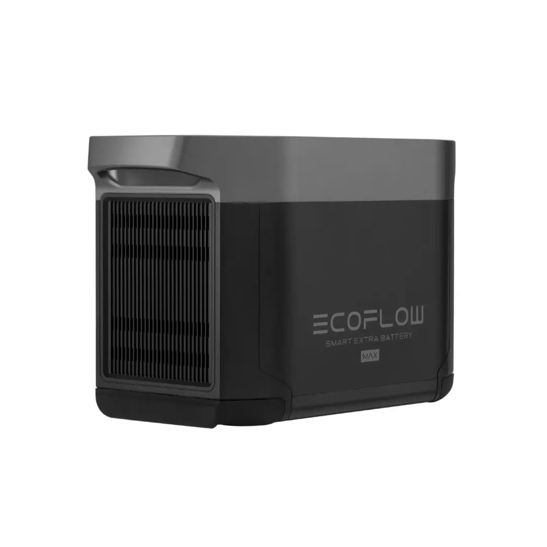 EcoFlow Delta 2 Max Zusatzbatterie auf weißem Hintergrund.