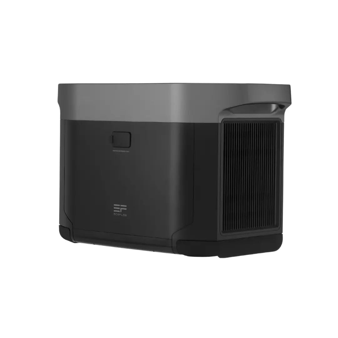 EcoFlow Delta 2 Max Zusatzbatterie auf weißem Hintergrund.