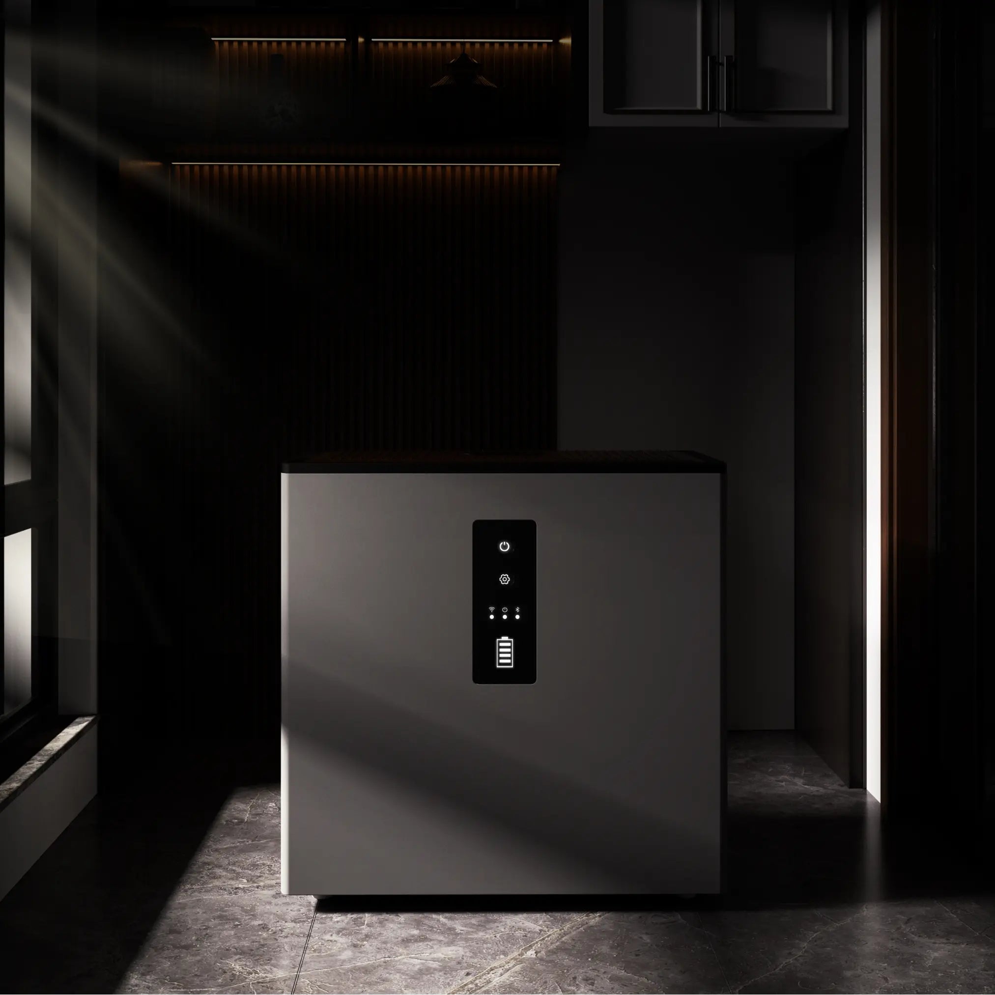 Hoymiles MS A2 Stromspeicher in dunklem Raum montiert