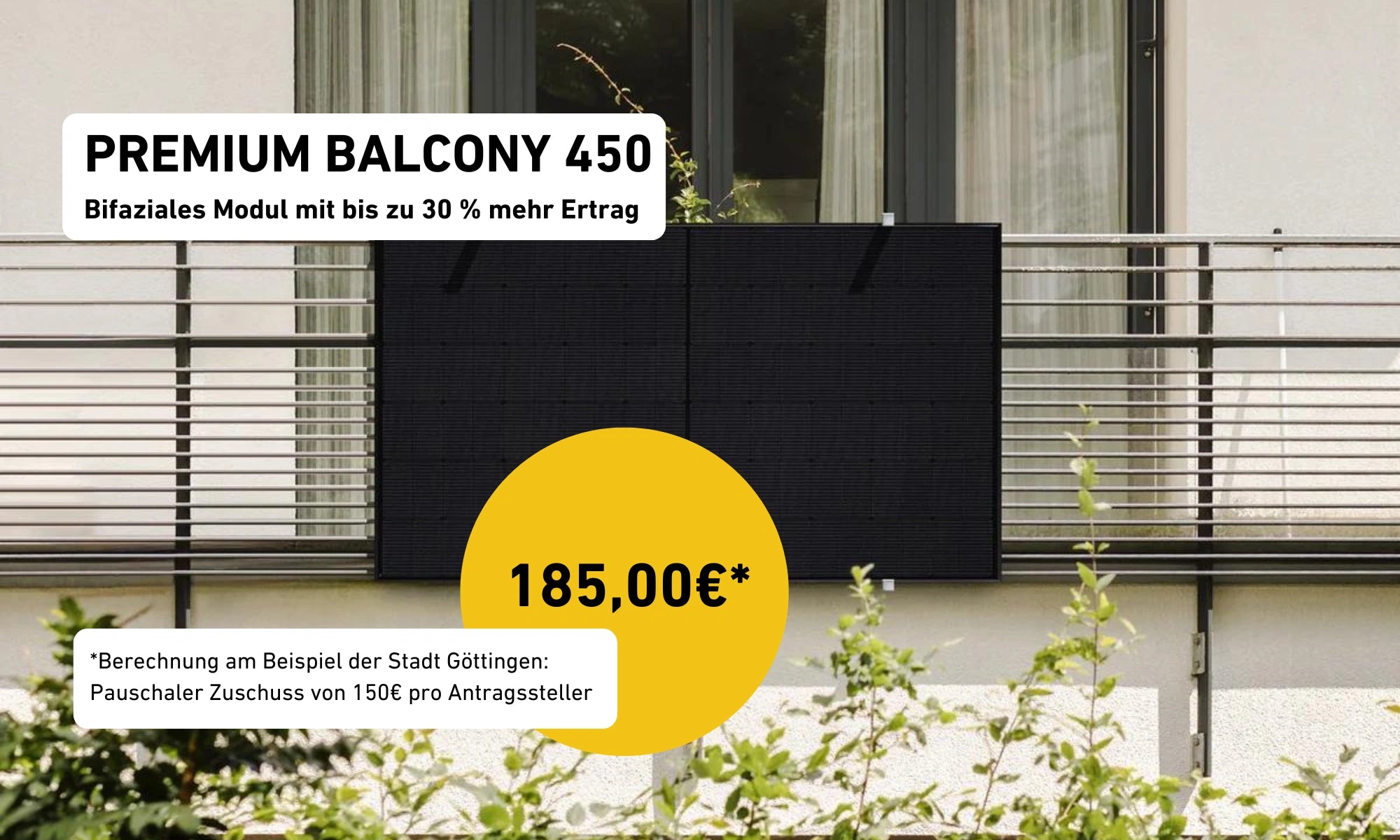 Balkonkraftwerk montiert an Balkongeländer ein Solarmodul mit Preis nach Förderung
