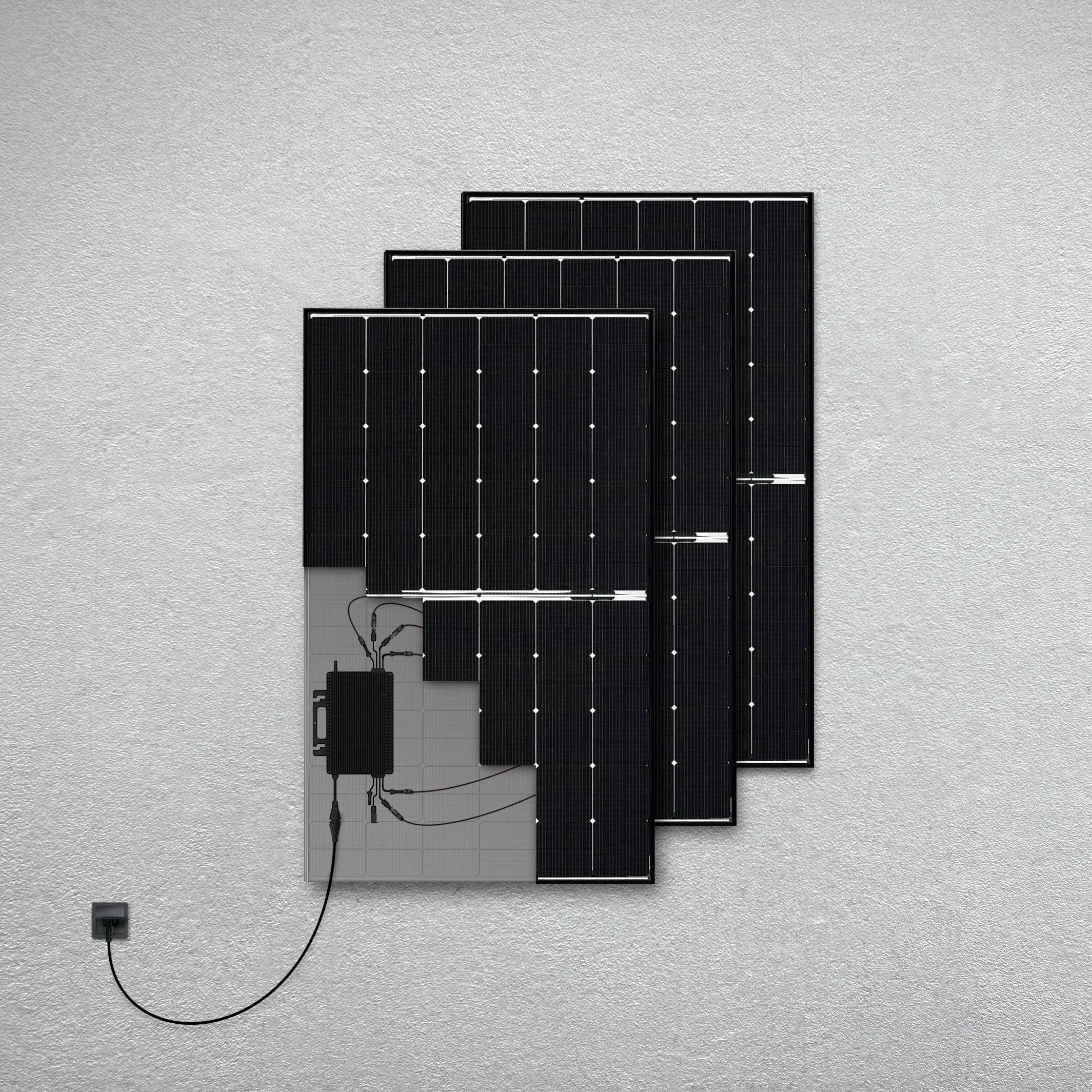 Balkonstrom Basic Pure 1350 bifaziales Balkonkraftwerk Produktbild drei Solarmodule