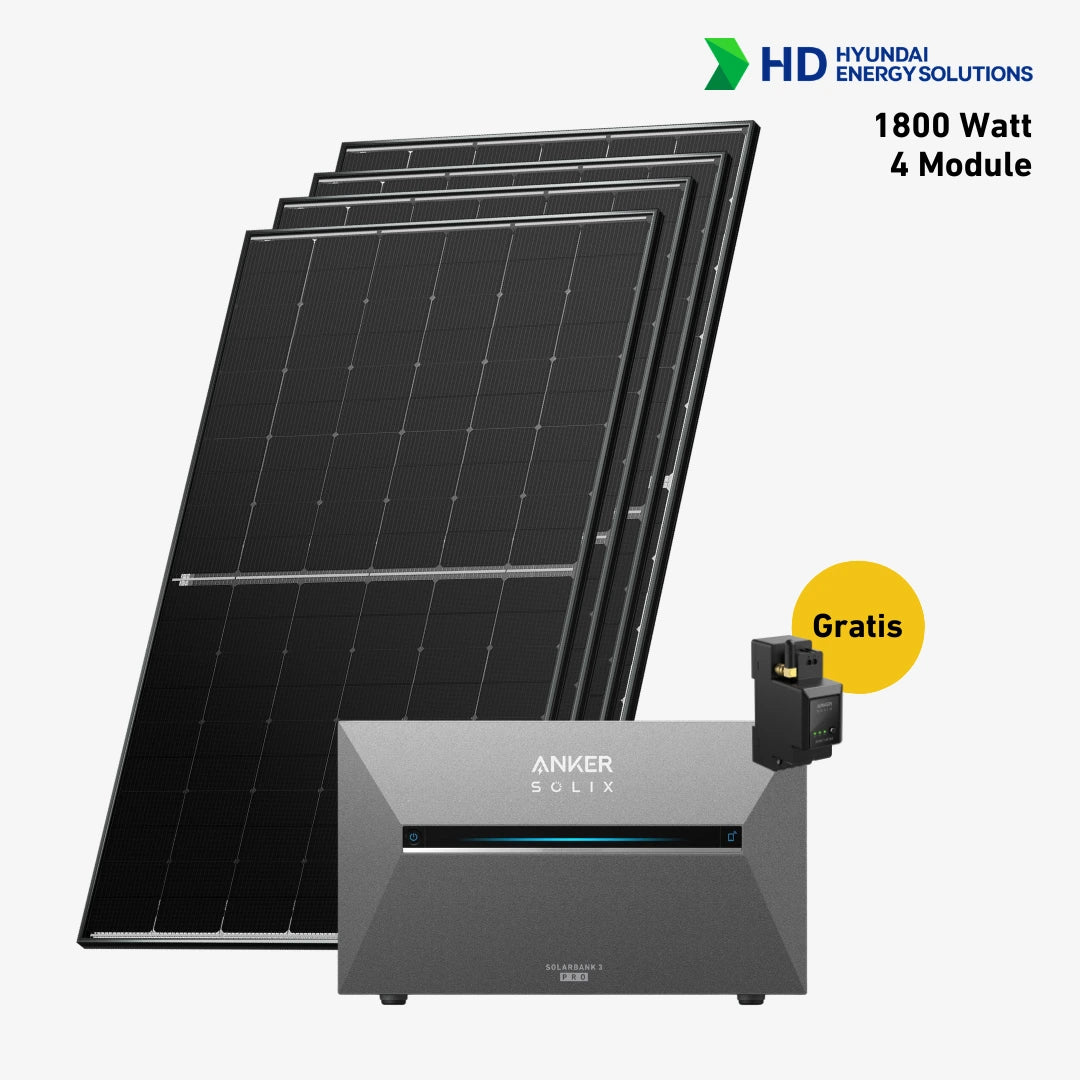 Basic Balkonkraftwerk Set mit 4 Solarmodulen, Anker Solix Stromspeiche, Anker Smart Meter und Sehr gut label
