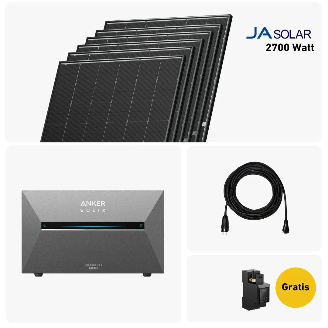 basic Set 2700 Watt mit Anker Solix 3 E2700 Speicher, Sehr Gut Icon und Gratis Anker Smartmeter