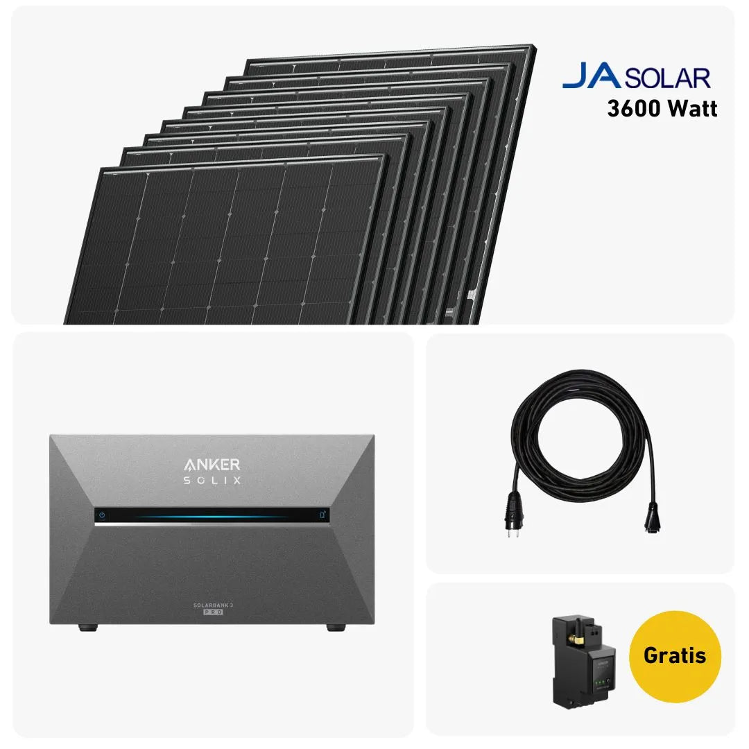 basic Set 3600 Watt mit Anker Solix 3 E2700 Speicher, Sehr Gut Icon und Gratis Anker Smartmeter