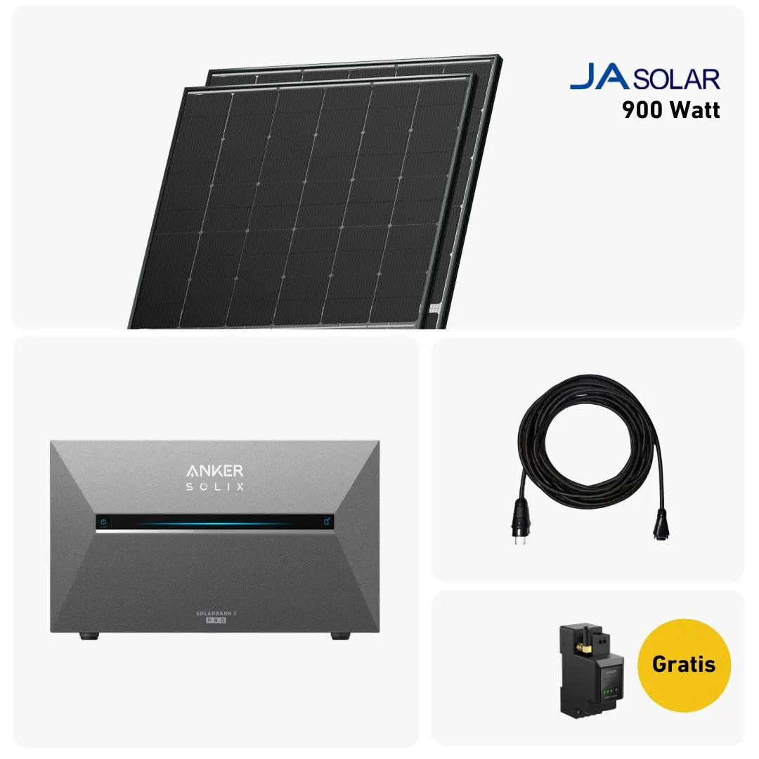 Basic Balkonkraftwerk Set mit 2 Solarmodulen, Anker Solix Stromspeiche, Anker Smart Meter und Sehr gut label