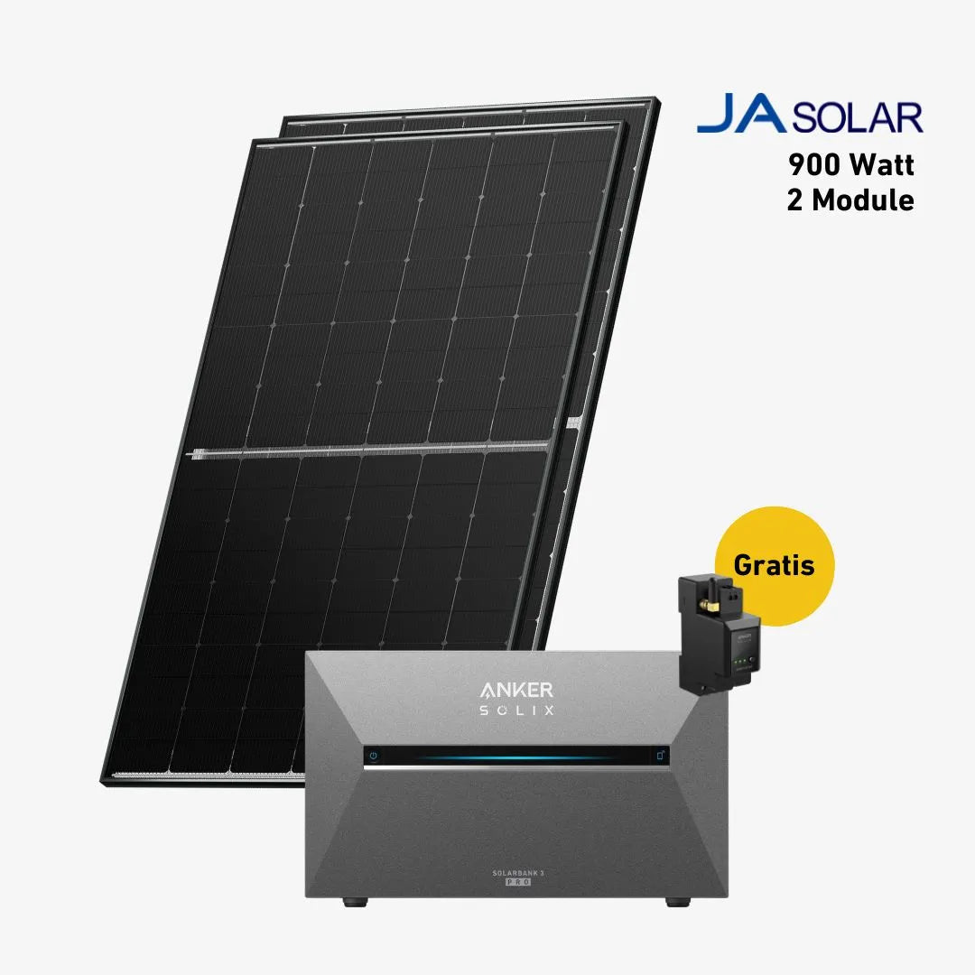 Basic Balkonkraftwerk Set mit 2 Solarmodulen, Anker Solix Stromspeiche, Anker Smart Meter und Sehr gut label