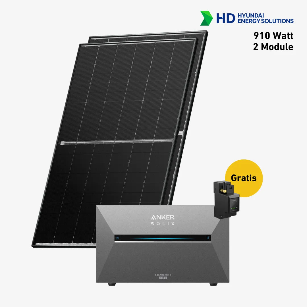 Basic Balkonkraftwerk Set mit 2 Solarmodulen, Anker Solix Stromspeiche, Anker Smart Meter und Sehr gut label