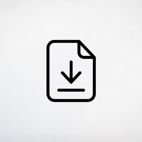 Schwarz-weißes Icon eines Dokuments mit einem nach unten zeigenden Pfeil, das den Download einer Datei oder eines Dokuments symbolisiert.