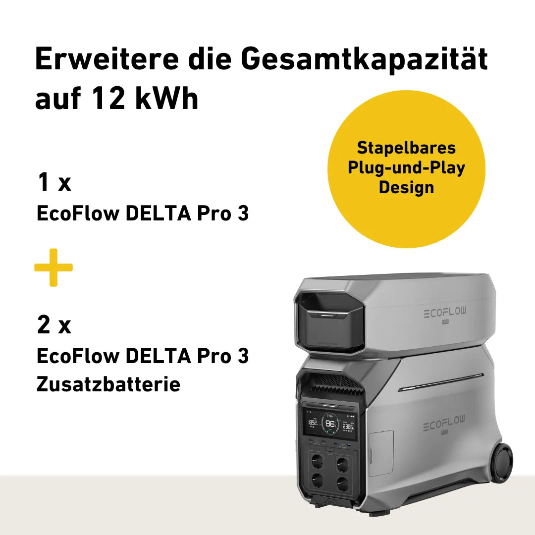 Produktbild Ecoflow Delta pro 3 Stromspeicher mit Ecoflow Delta pro 3 Zusatzbatterie, gestapelt