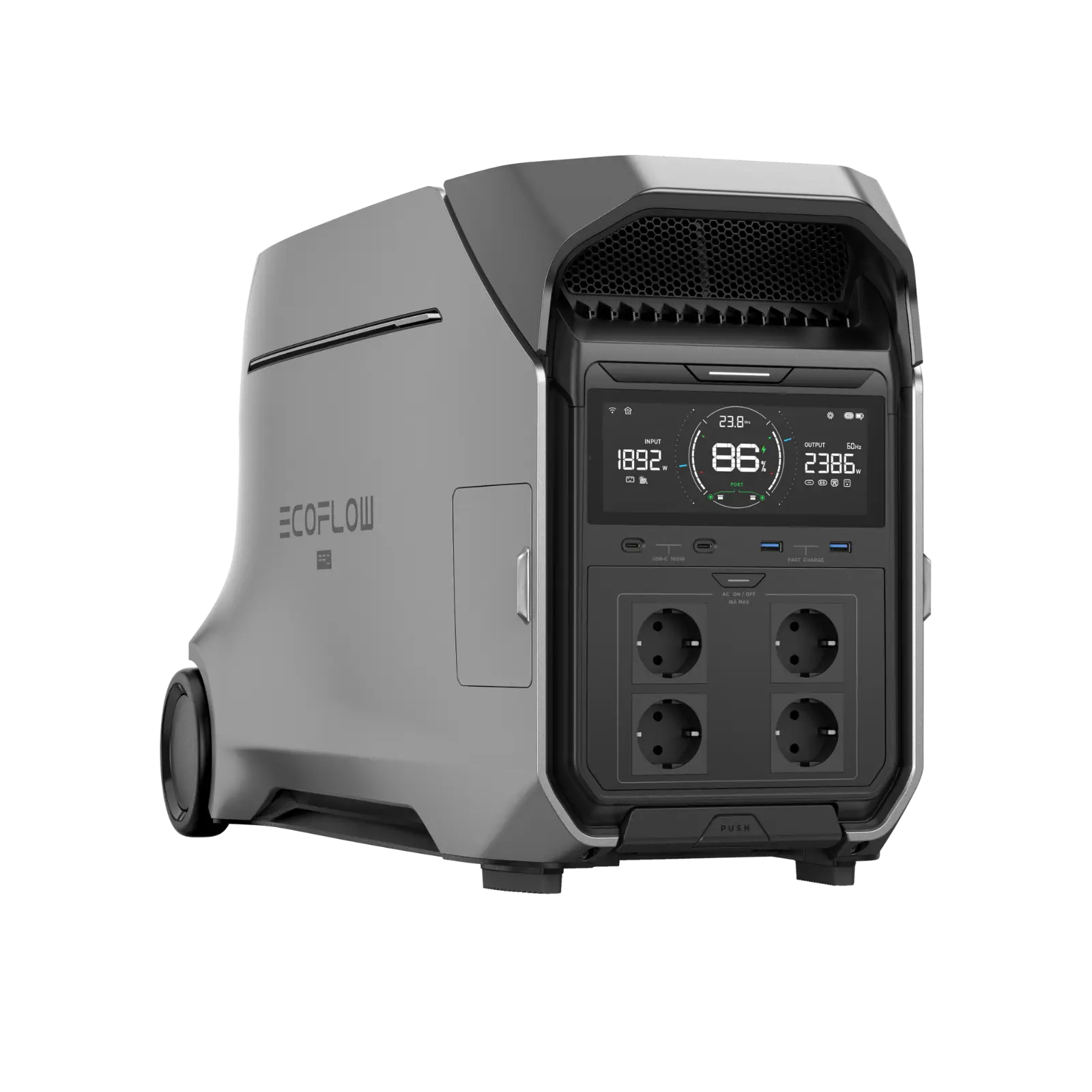 EcoFlow Delta Pro 3 Powerstation mit hochauflösendem Display, mehreren Steckdosen und robustem Design