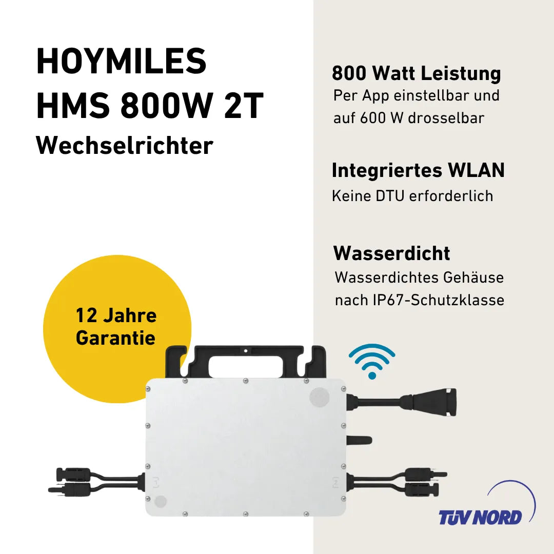 Hoymiles HMS 800W 2T Wechselrichter Produktbild mit Produkteigenschaften