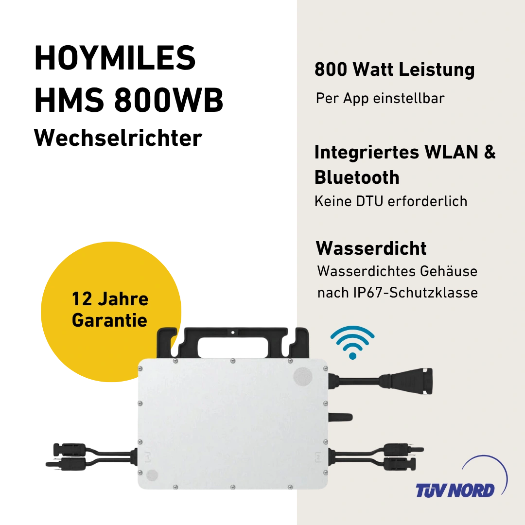 Hoymiles HMS 800W 2T Wechselrichter Produktbild mit Produkteigenschaften