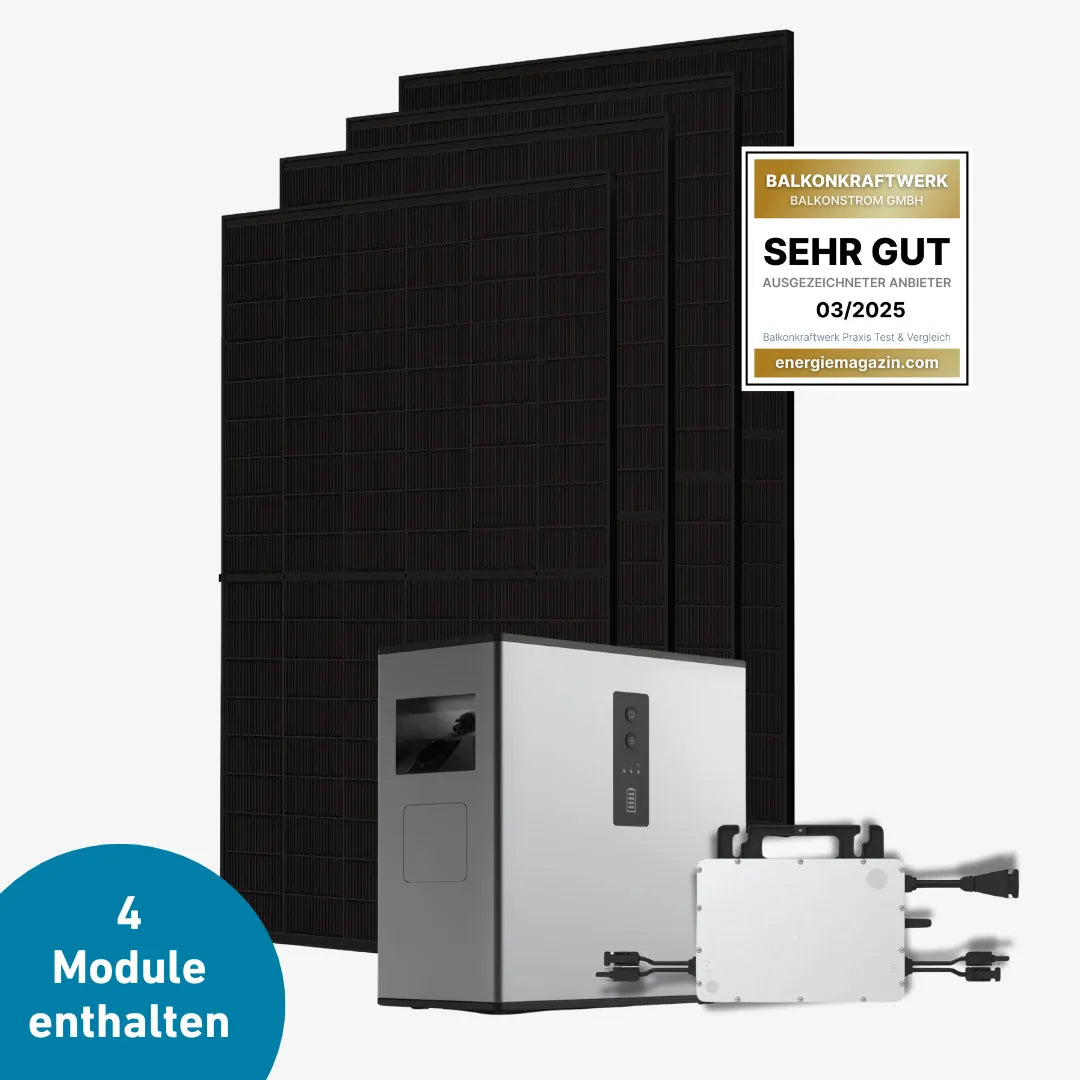 Vier Sunpro Solarmodule mit Hoymiles Speicher, Wechselrichter und sehr gut Label