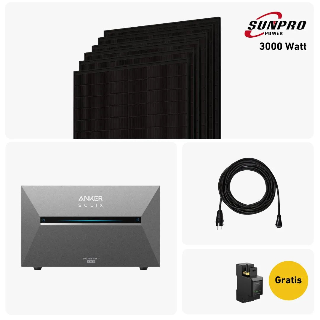 Max Set 3000 Watt mit Anker Solix 3 E2700 Speicher, Sehr Gut Icon und Gratis Anker Smartmeter