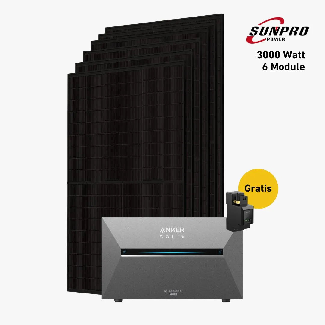 Max Set 3000 Watt mit Anker Solix 3 E2700 Speicher, Sehr Gut Icon und Gratis Anker Smartmeter