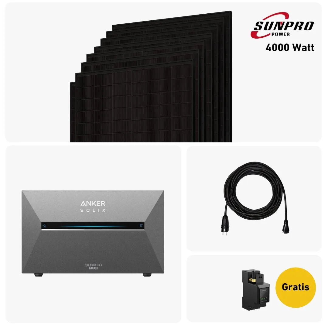 Max Set 4000 Watt mit Anker Solix 3 E2700 Speicher, Sehr Gut Icon und Gratis Anker Smartmeter