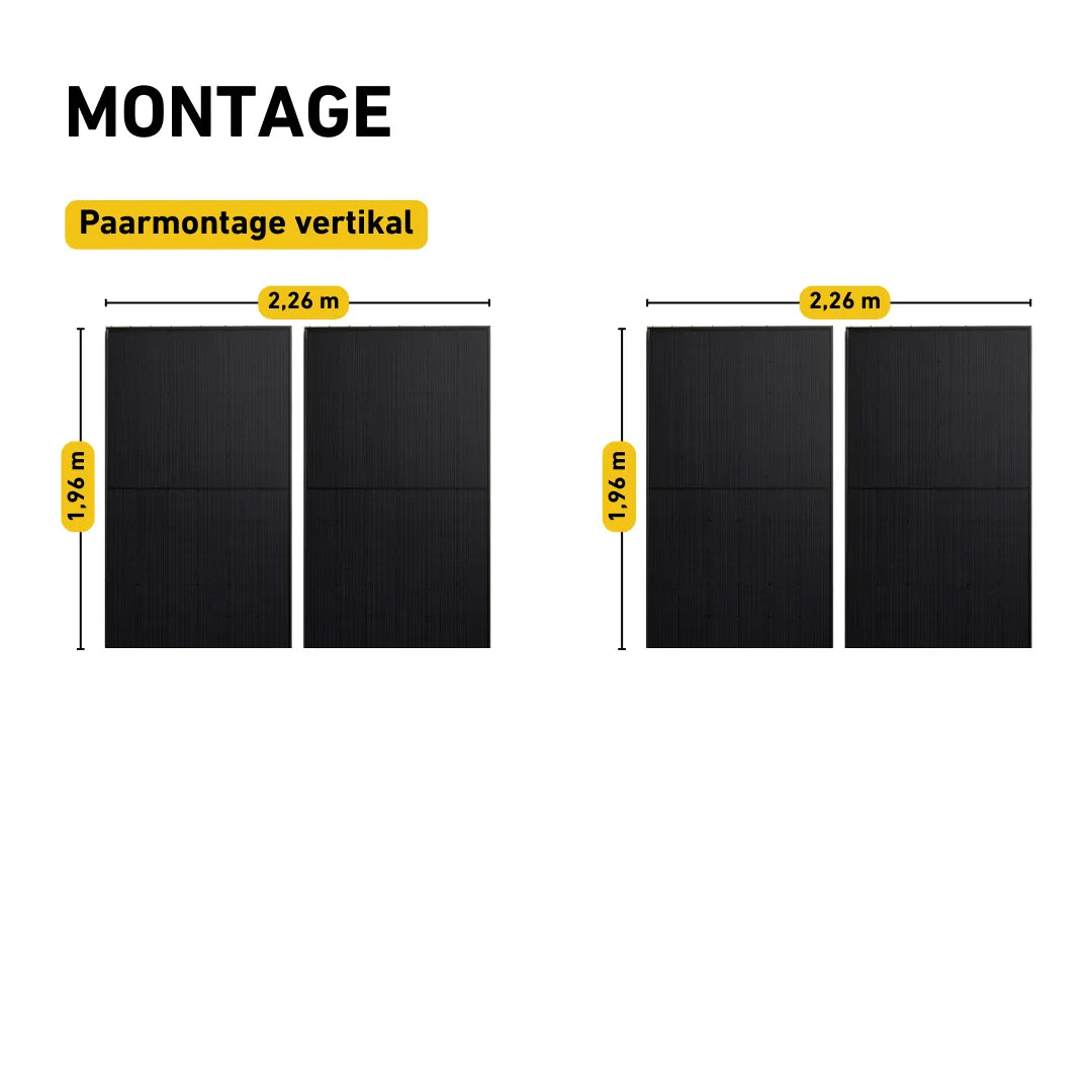Paarmontage für Solarmodule mit Längenmaßen