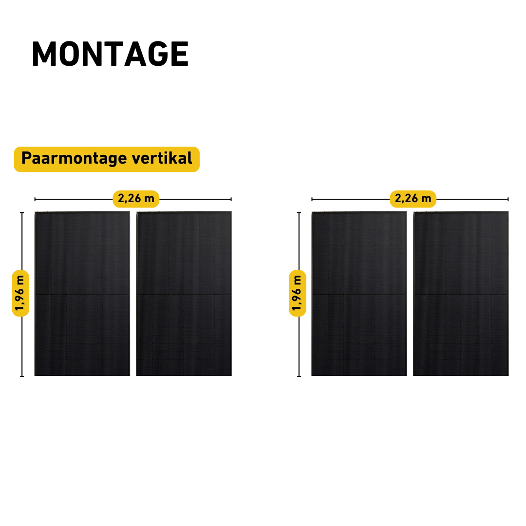 Paarmontage für Solarmodule mit Längenmaßen