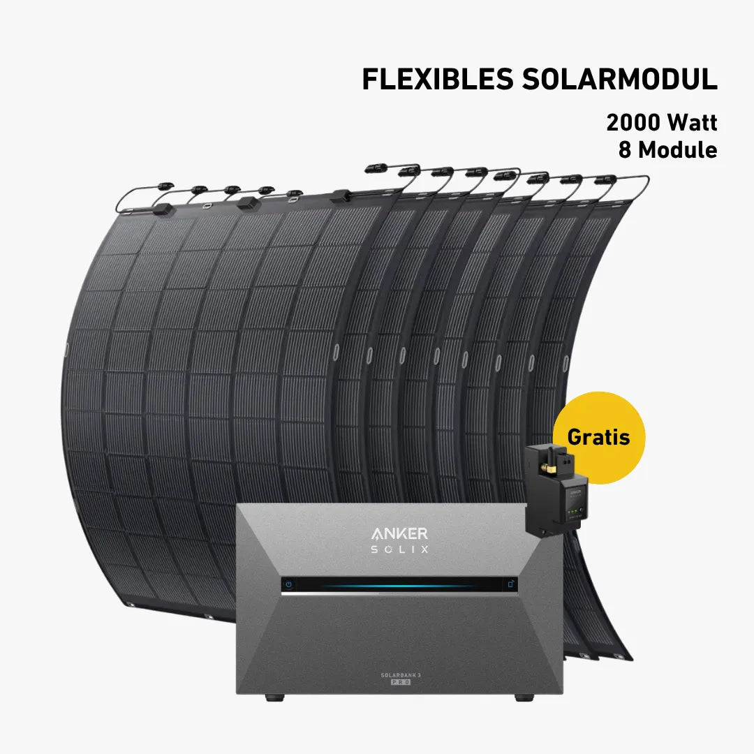 Balkonkraftwerk 2000W mit flexiblen Solarmodulen (mit Anker SOLIX Solarbank 3 E2700 Pro)