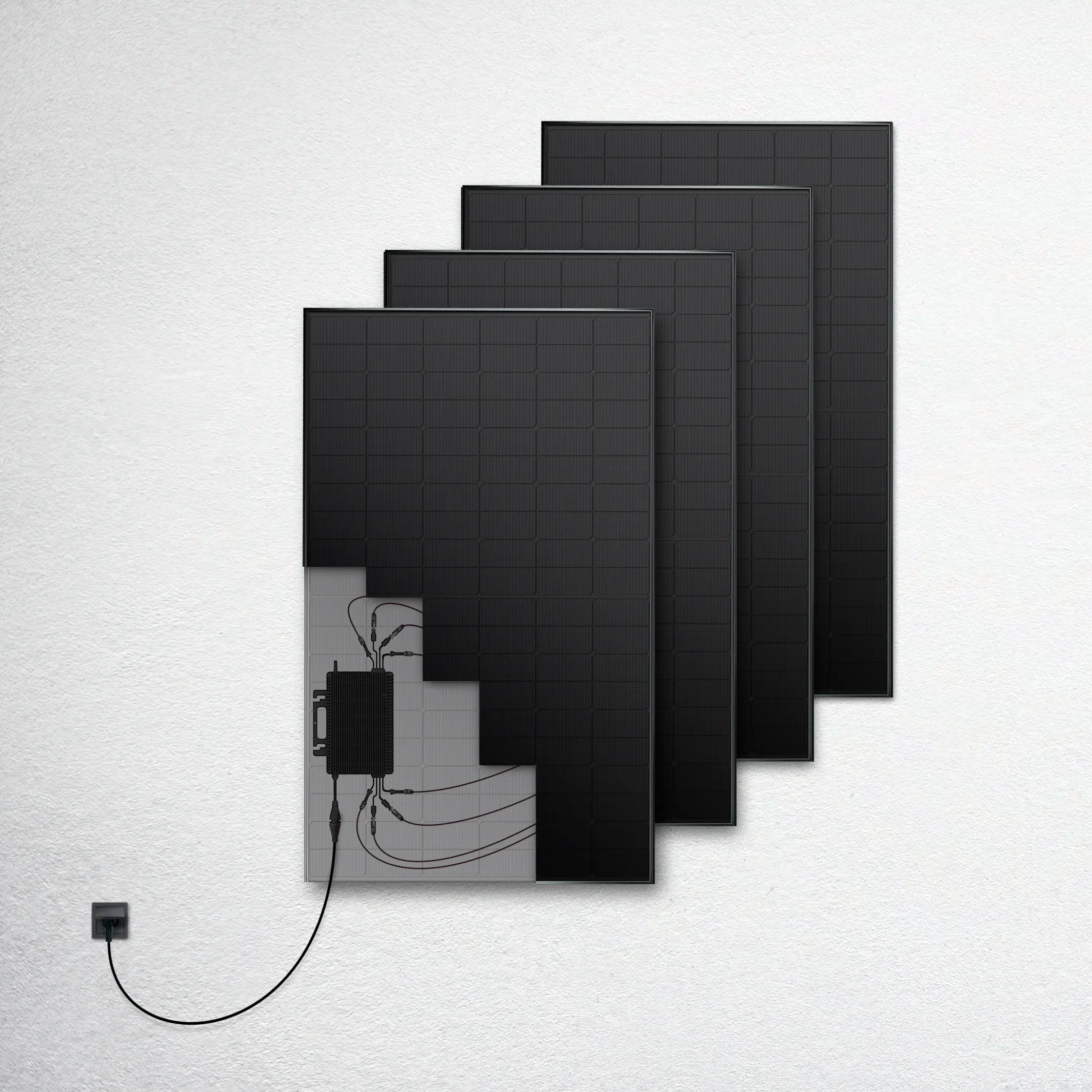 Balkonstrom 1600 Watt Meyer Burger vier Solarmodule Produktbild Balkonkraftwerk