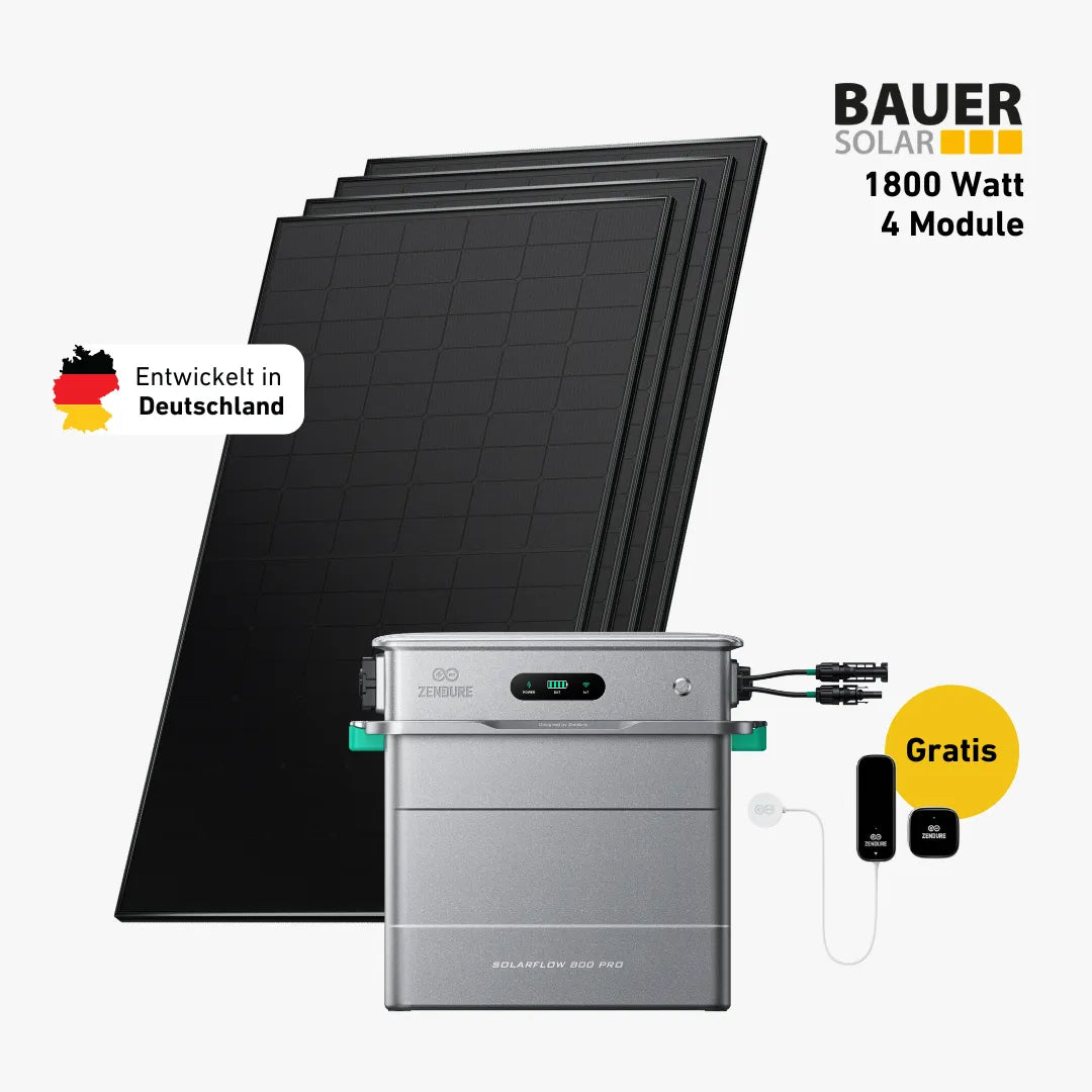 Premium Set 1800 Watt mit Zendure Solarflow 800 Pro Speicher, Sehr Gut Label und Gratis Zendure Smartmeter