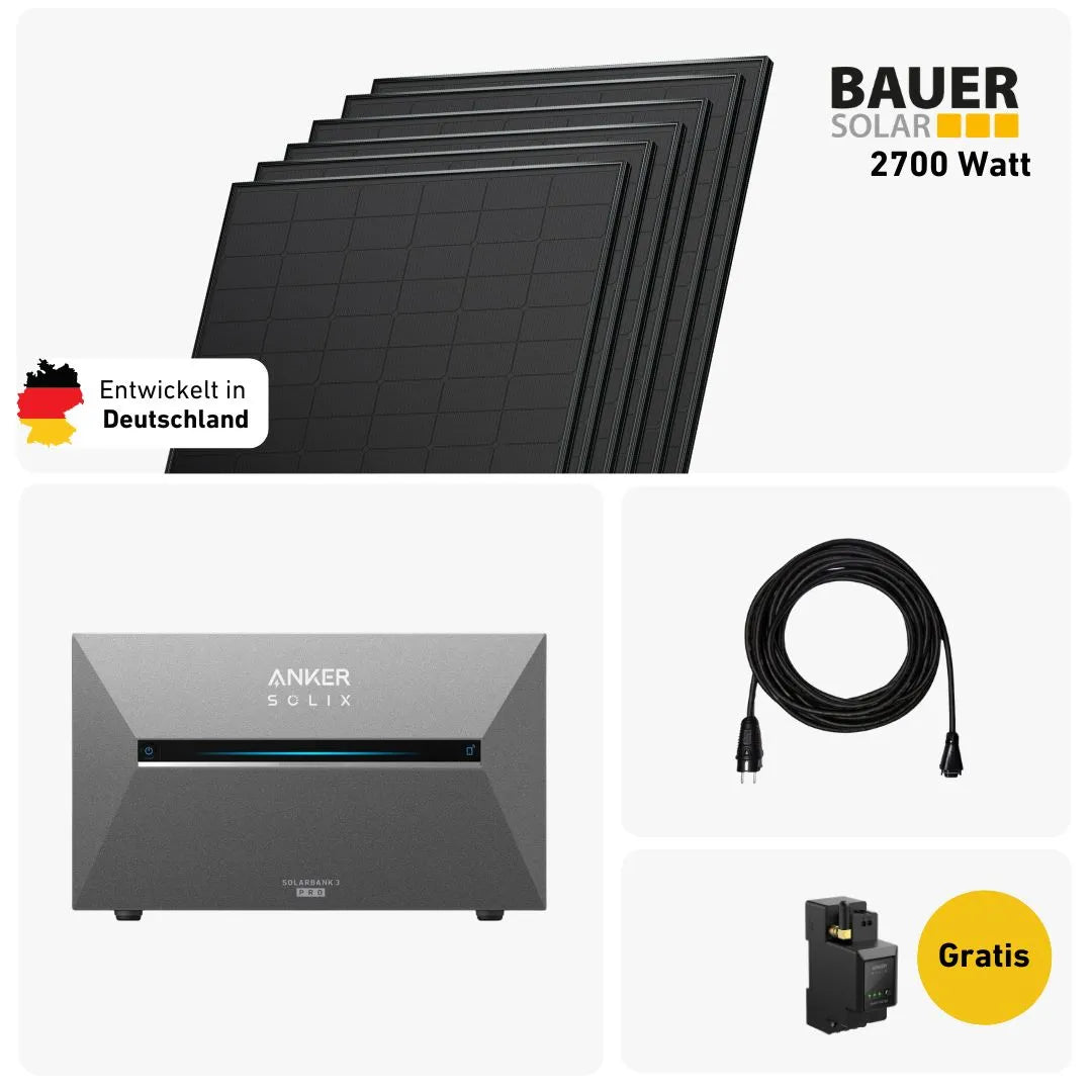 Premium Set 2400 Watt mit Anker Solix 3 E2700 Speicher, Sehr Gut Icon und Gratis Anker Smartmeter