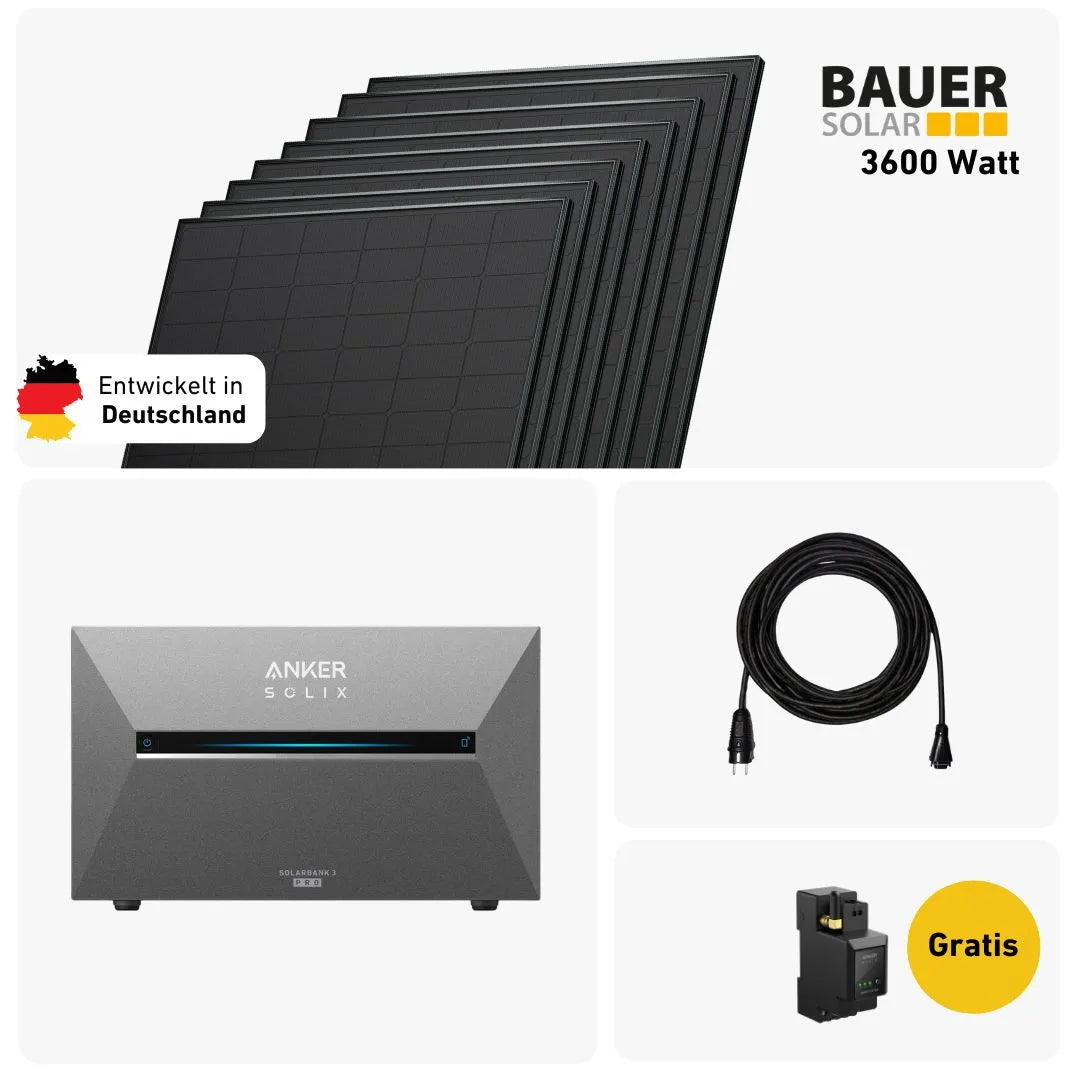 Premium Set 3200 Watt mit Anker Solix 3 E2700 Speicher, Sehr Gut Icon und Gratis Anker Smartmeter