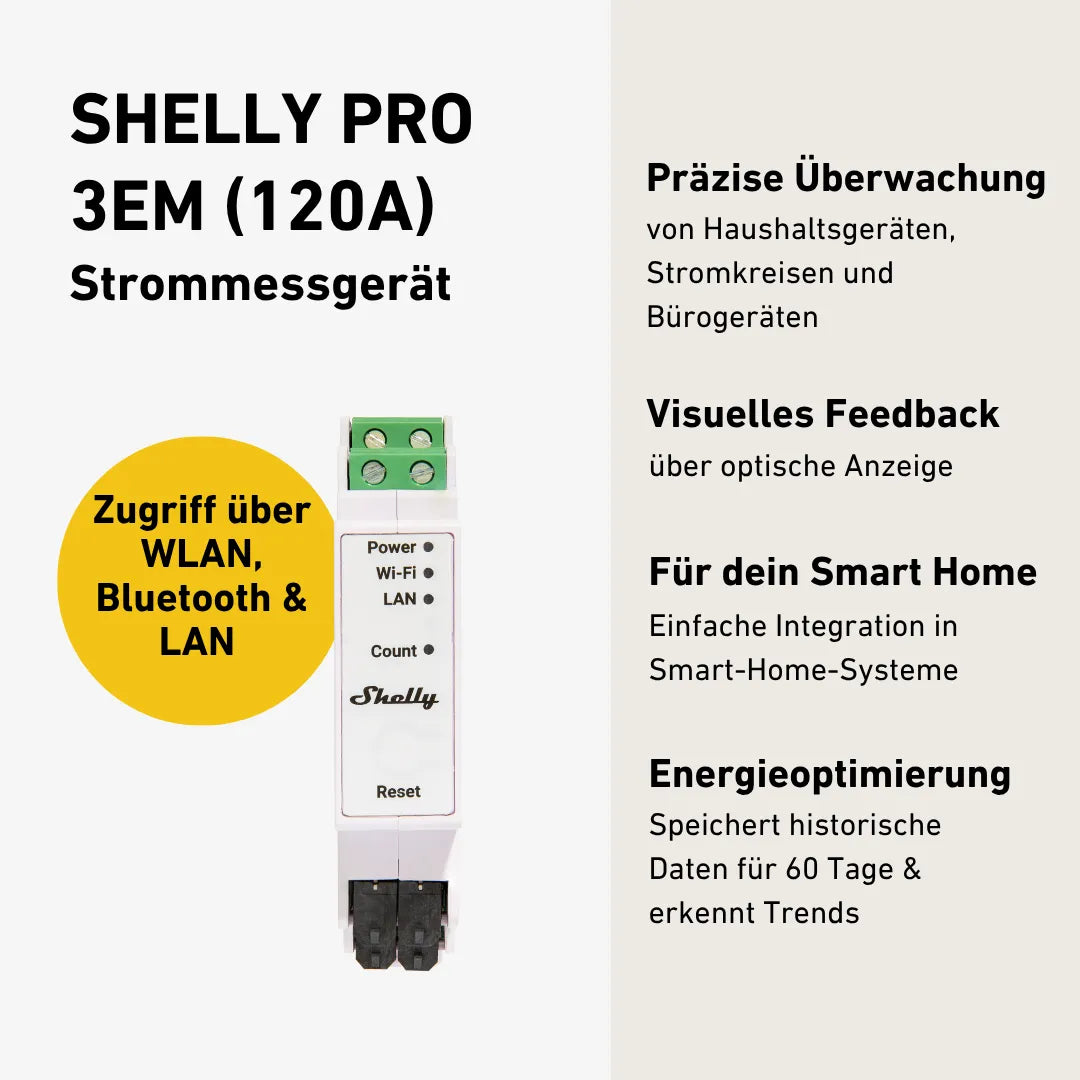 Shelly Pro 3EM mit Produkteigenschaften und Besonderheiten