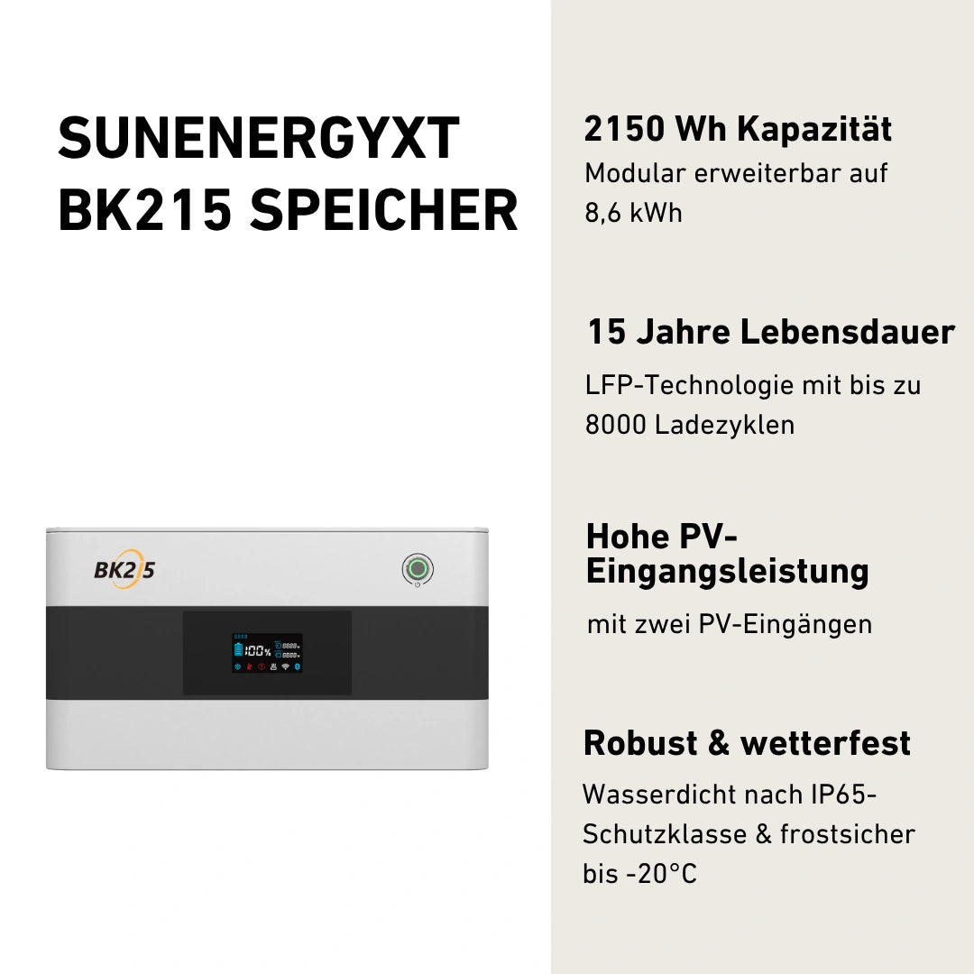 SunEnergyXT BK215 Stromspeicher Produktbild mit Produkteigenschaften