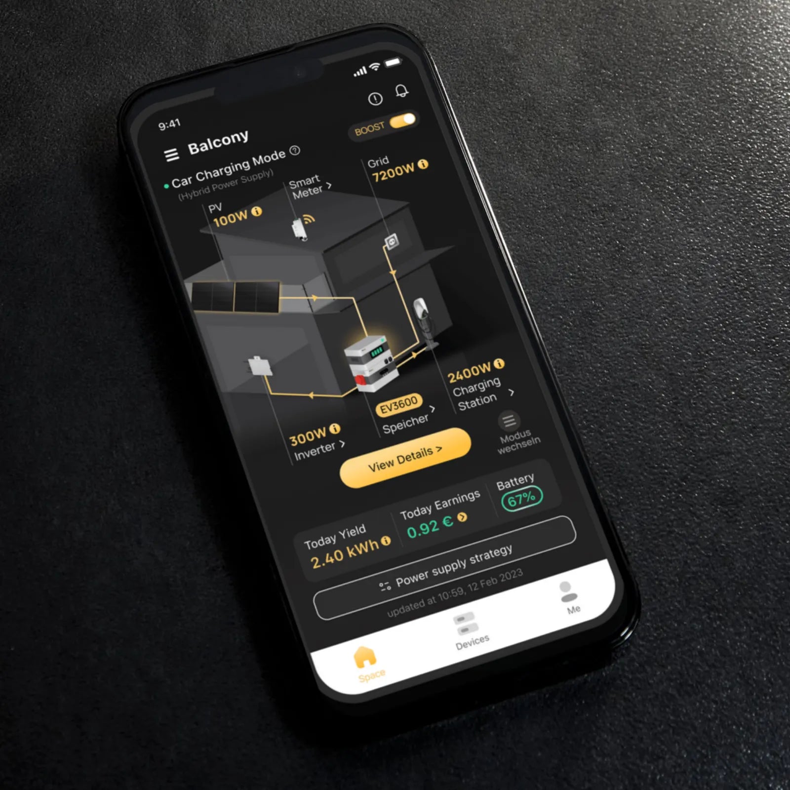Handy mit SunLit Solar App
