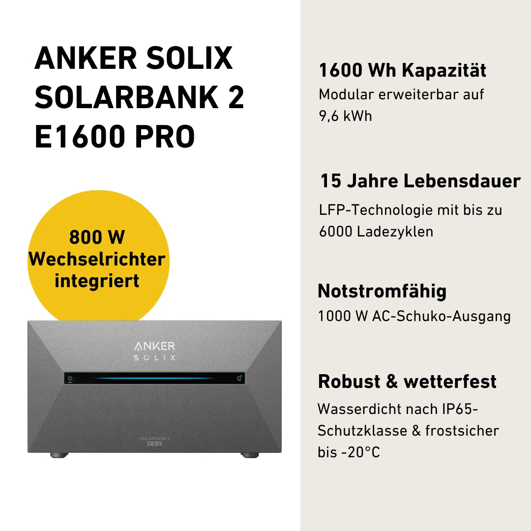 Anker Solix Solarbank 2 Pro Produktbild mit Eigenschaften