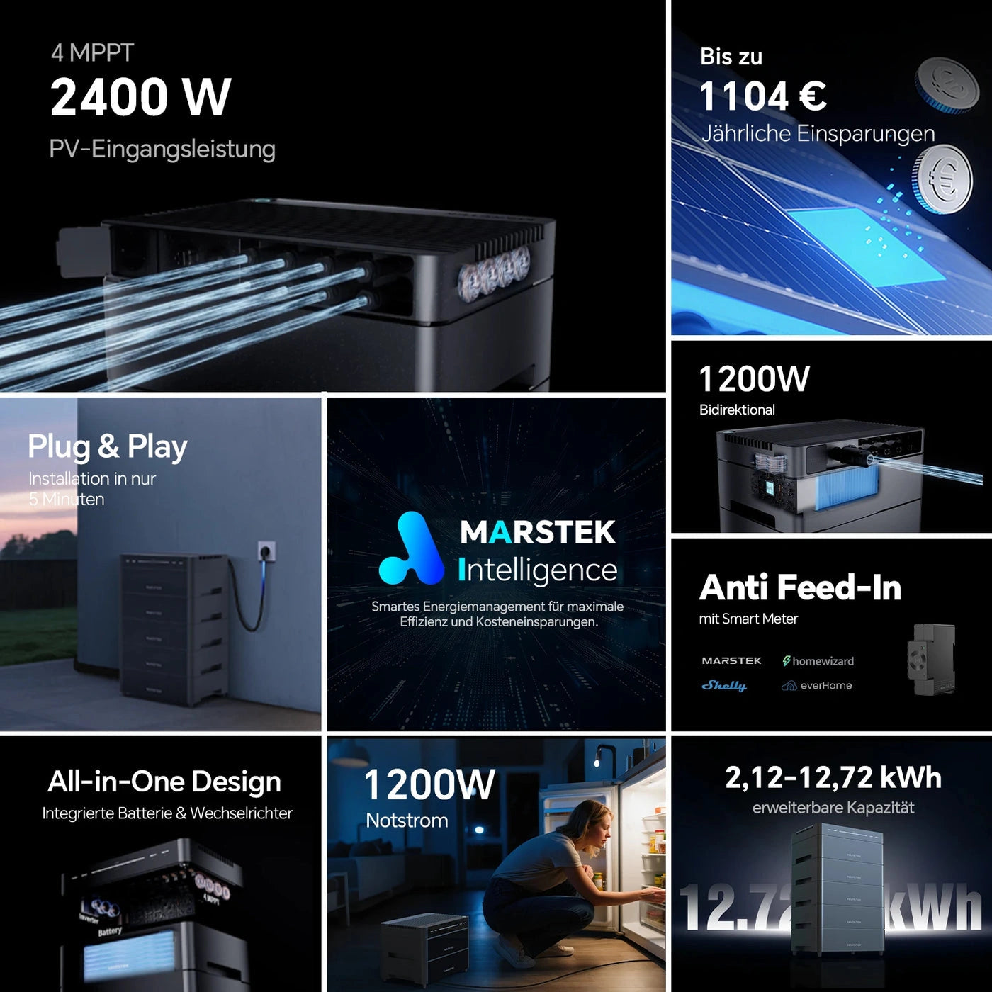 Marstek Venus D mit Erweiterungsbatterie und Infotexten