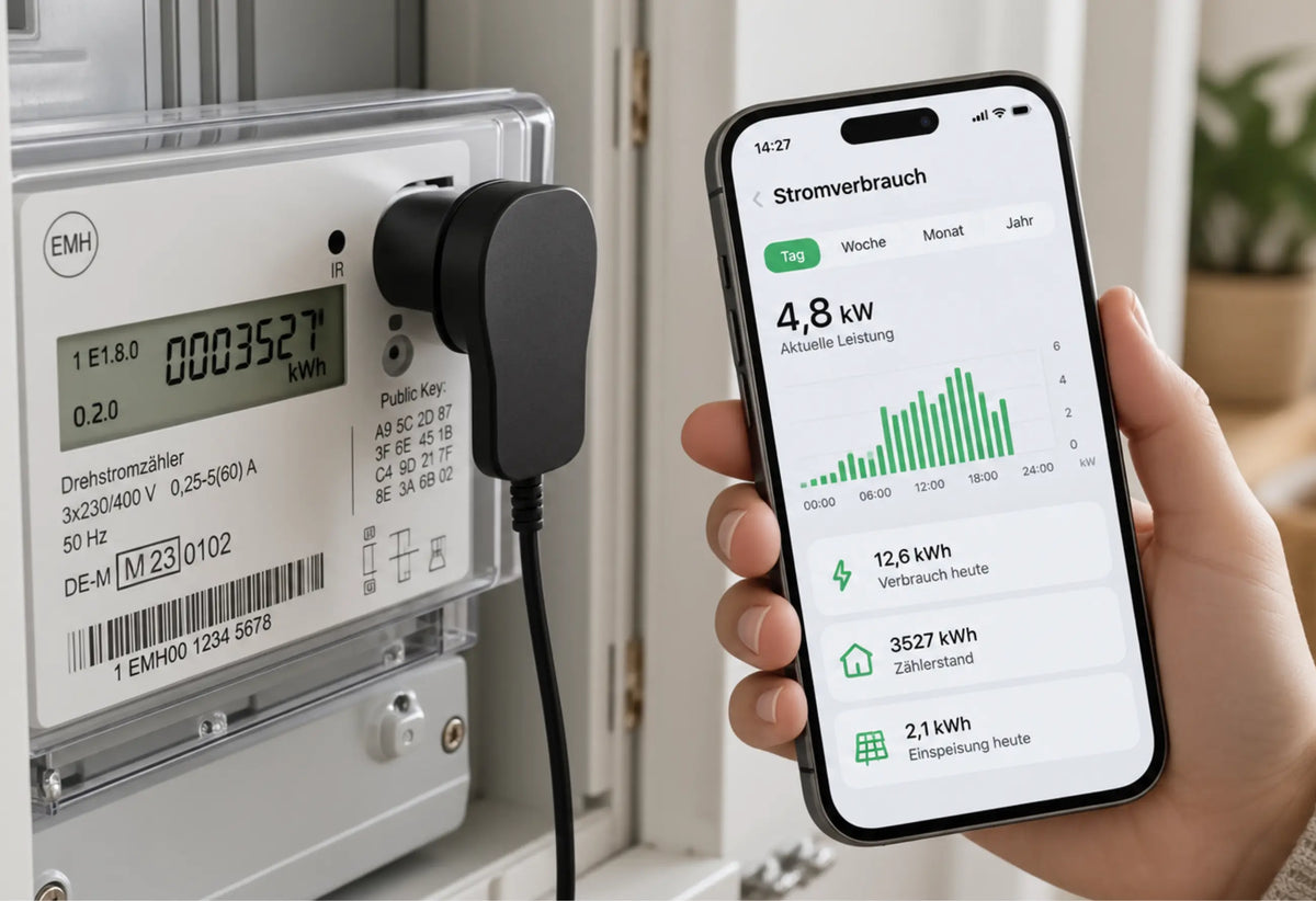 Digitalen Stromzähler mit IR-Lesekopf auslesen und Verbrauchsdaten per App auf dem Smartphone anzeigen.