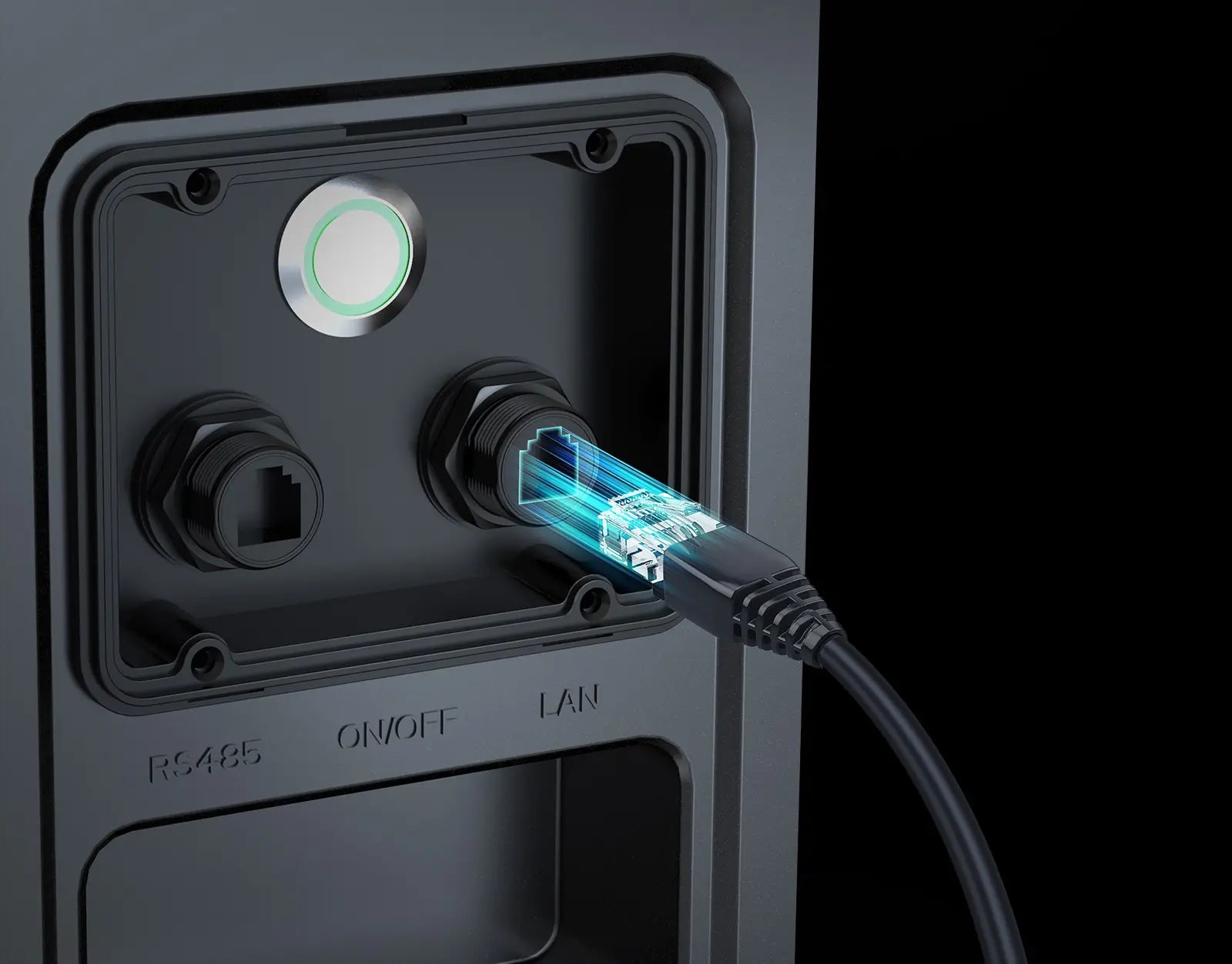 Marstek Venus E 3.0 Produktbild Detaillansicht LAN Anschlüsse mit LAN Kabel