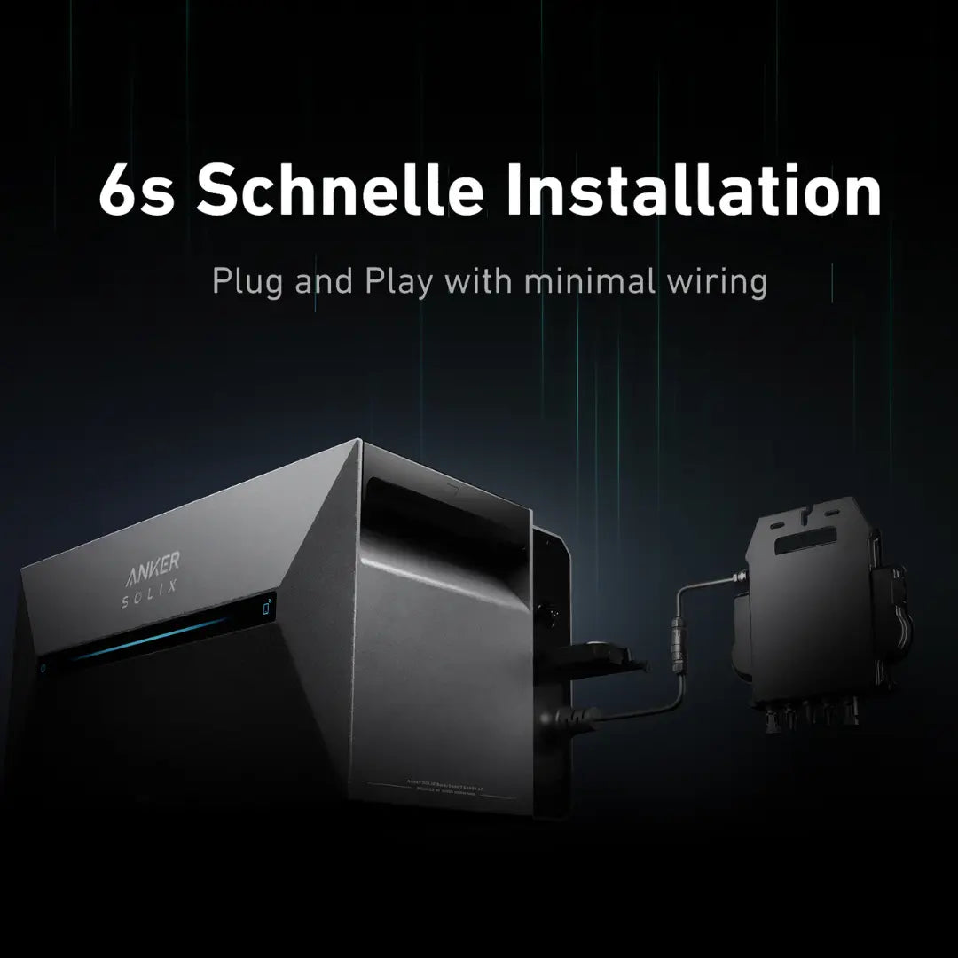 Anker Solix Solarbank 2 E1600 AC dunkles Bild mit Speicher und weißem Titel 6s Schnelle Installation