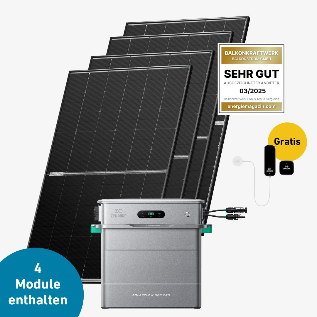 Basic Set 1800 Watt mit Zendure Solarflow 800 Pro Speicher, Sehr Gut Label und Gratis Zendure Smartmeter
