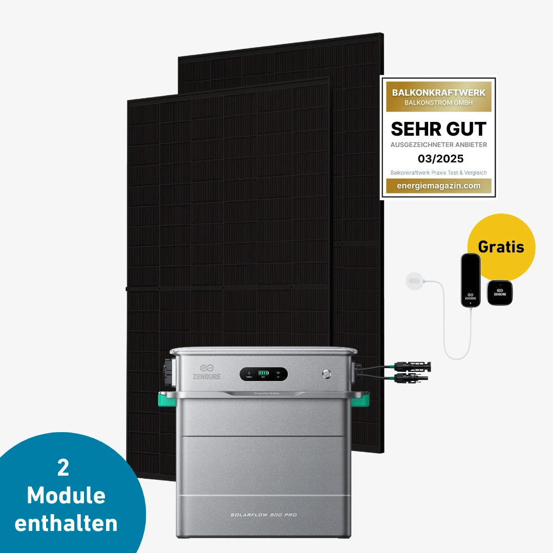 Max Set 1000 Watt mit Zendure Solarflow 800 Pro Speicher, Sehr Gut Label und Gratis Zendure Smartmeter