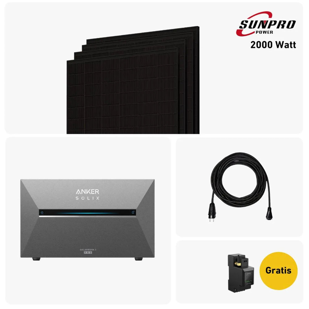 Balkonstrom Max 2000W Set mit Anker Solix Solarbank 3 Pro