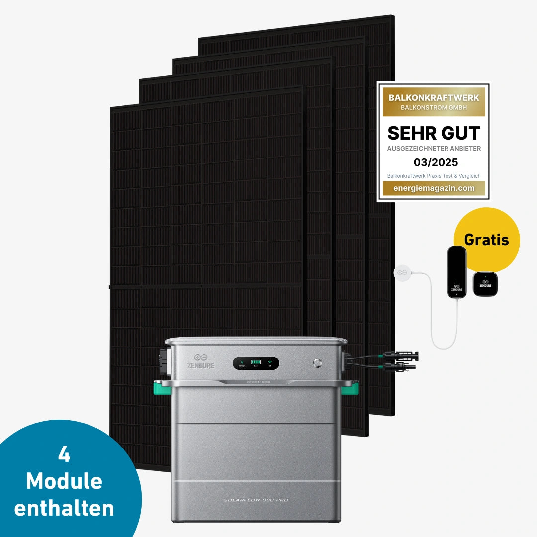 Max Set 2000 Watt mit Zendure Solarflow 800 Pro Speicher, Sehr Gut Label und Gratis Zendure Smartmeter