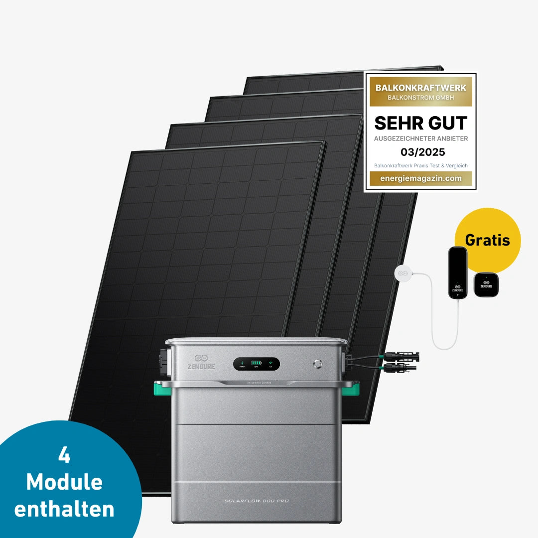Premium Set 1800 Watt mit Zendure Solarflow 800 Pro Speicher, Sehr Gut Label und Gratis Zendure Smartmeter