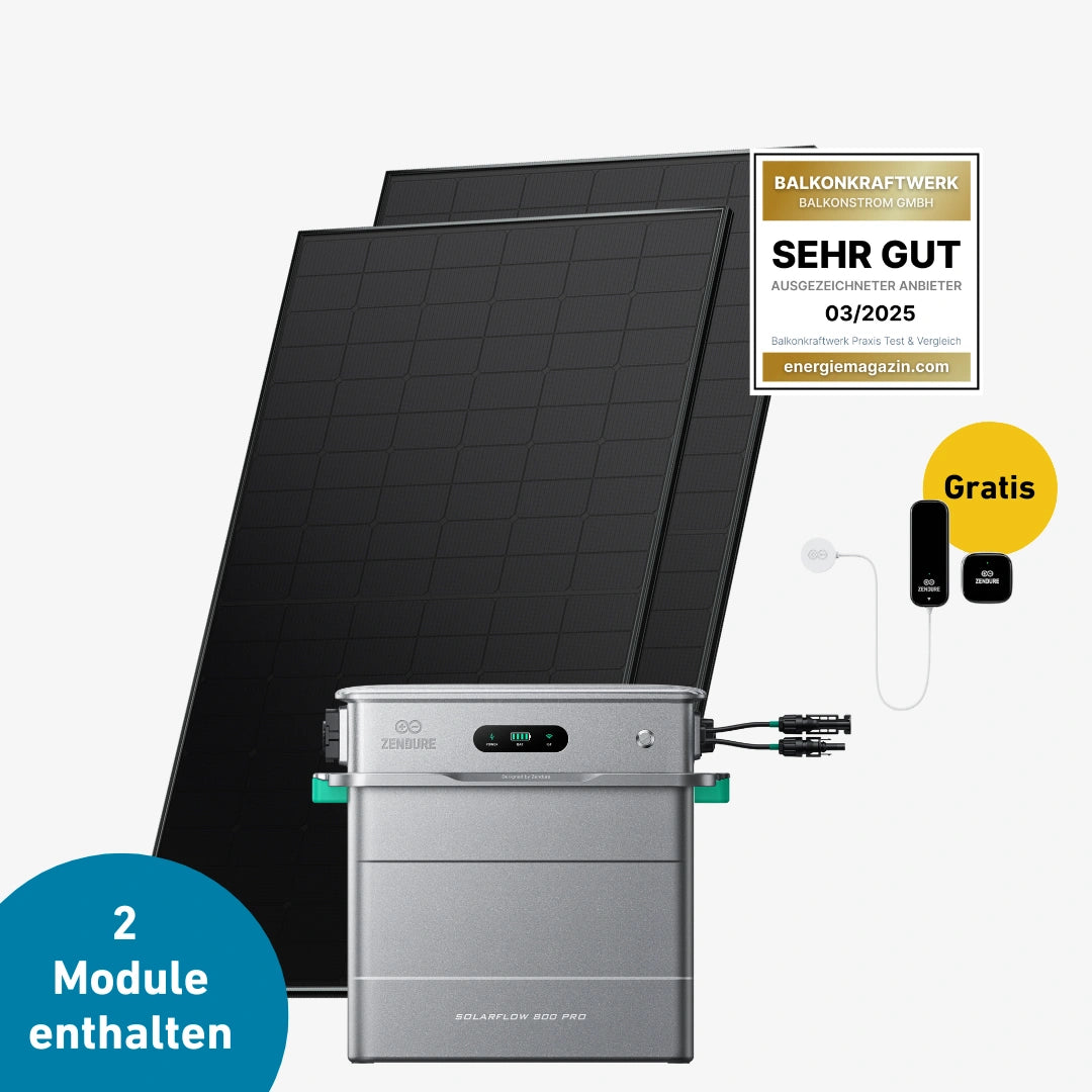 Premium Set 900 Watt mit Zendure Solarflow 800 Pro Speicher, Sehr Gut Label und Gratis Zendure Smartmeter