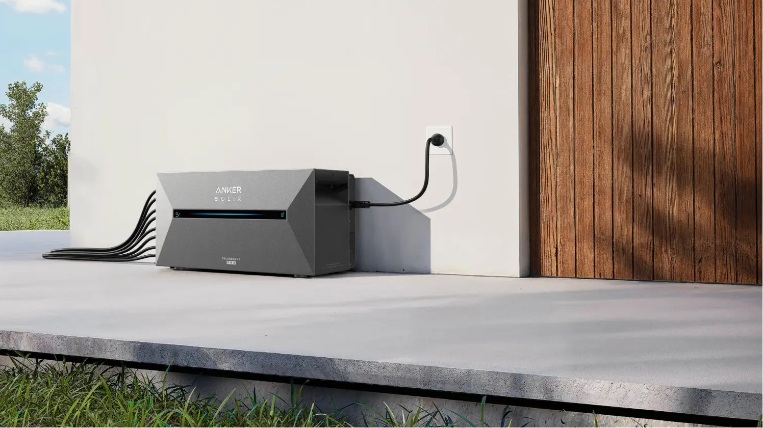 Anker Solix Solarbank 2 montiert an Außenwand von Haus