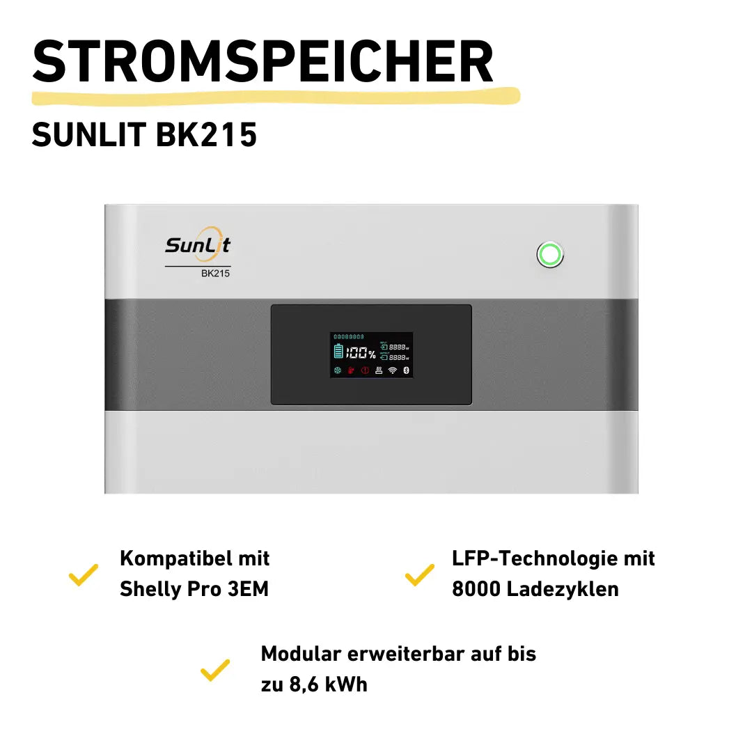 SunLit BK215 Stromspeicher Produktbild mit Produkteigenschaften