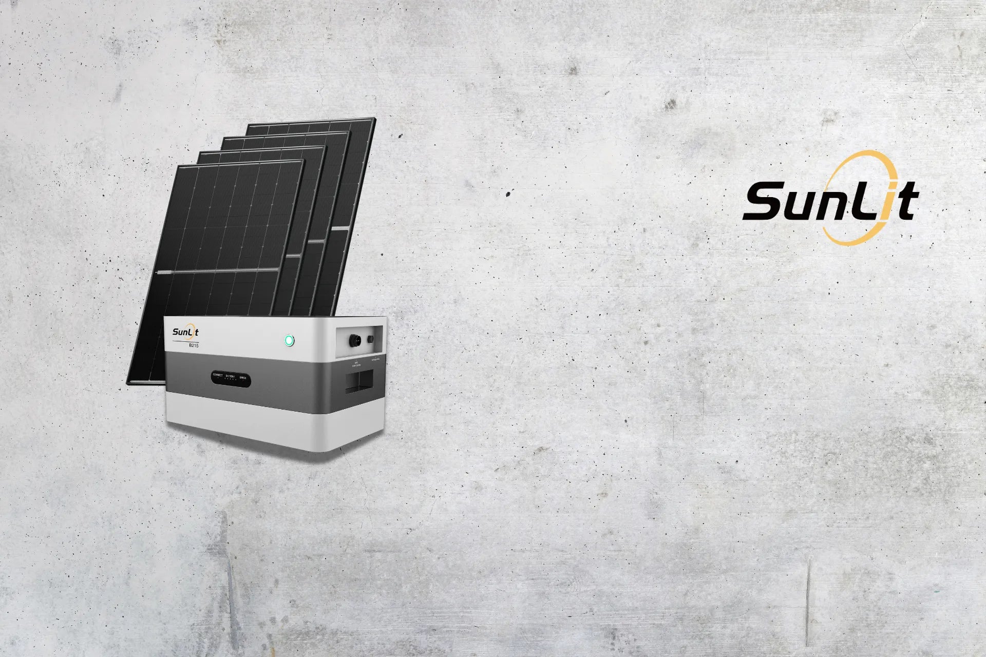 SunLit B215 Stromspeicher mit vier Solarmodulen, Speicherset, SunLit Logo