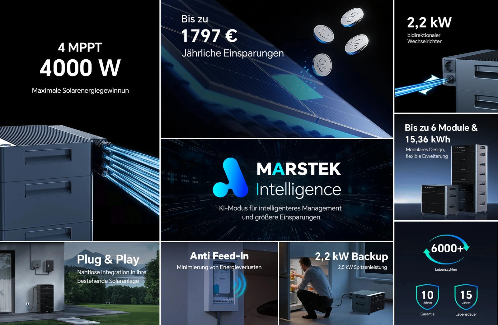 Marstek Venus D mit Erweiterungsbatterie und Infotexten