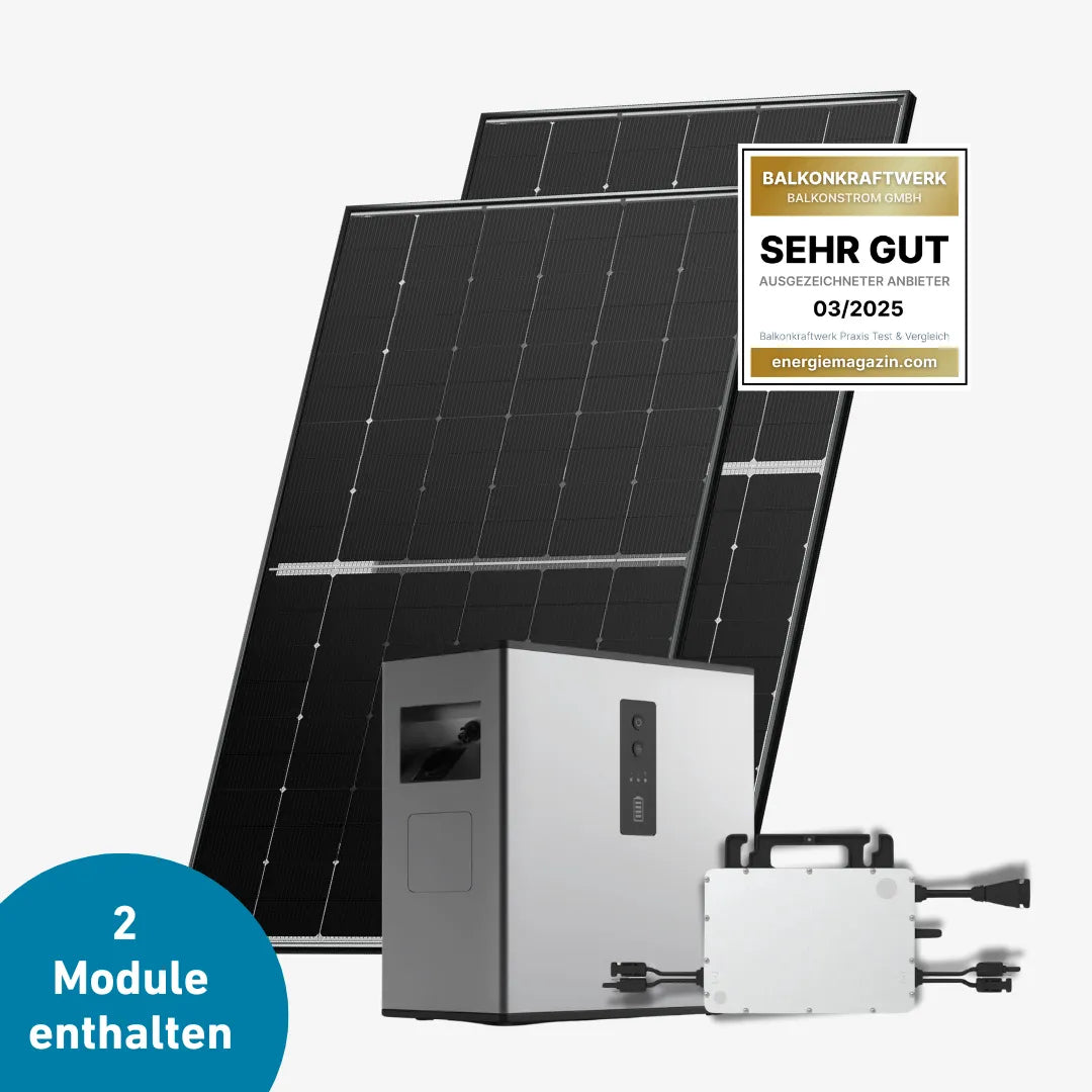 Zwei Solarmodule 800 Watt mit Hoymiles MS-A2 Stromspeicher und HMS-800W 2 T Wechselrichter
