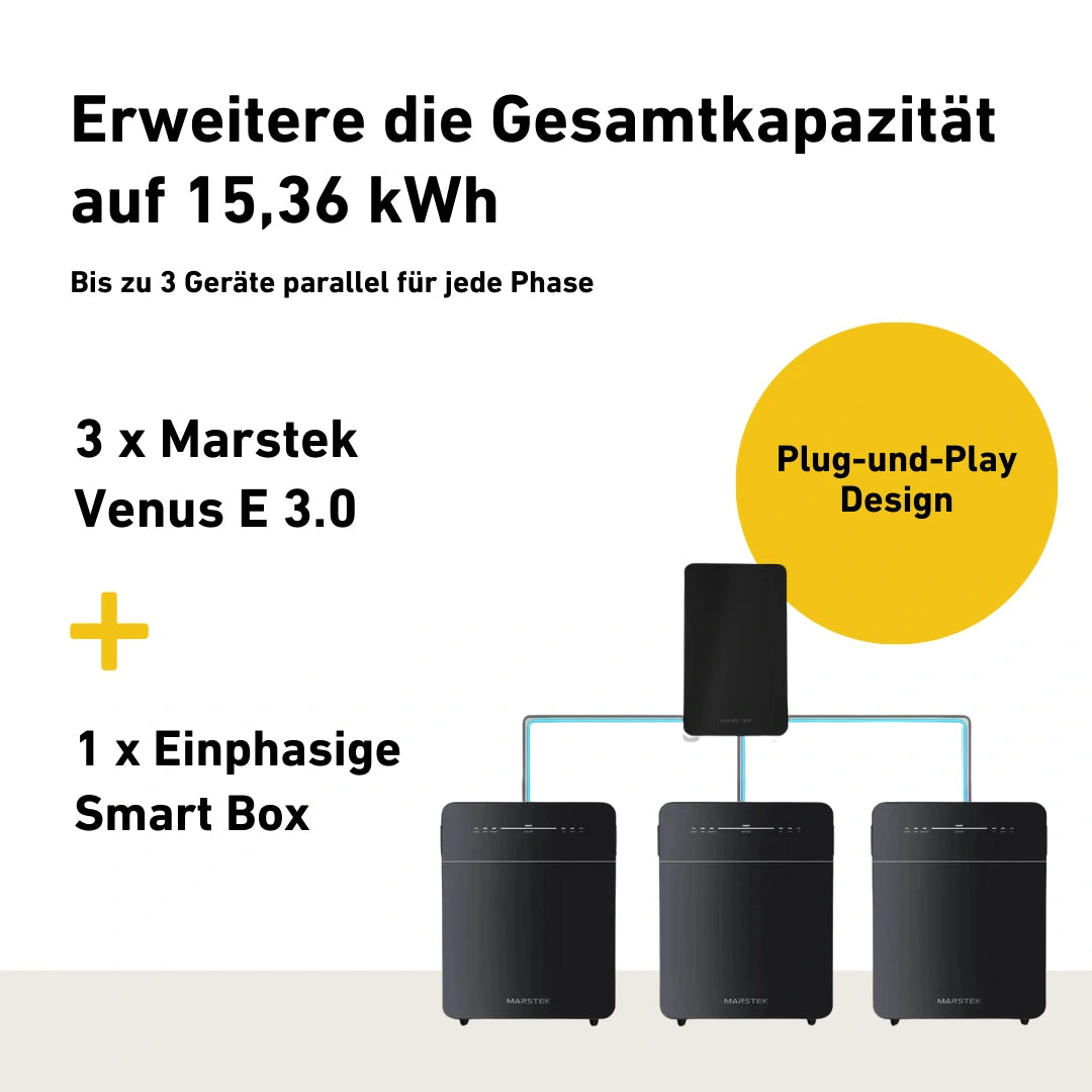 Marstek Venus E 3.0 Produktbild mit Produktinfos zur Erweiterbarkeit